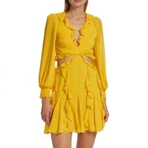 NWOT Alice + Olivia Mitzi Cut Out Godet Ruffle Long Sleeve Mini Dress Size 6